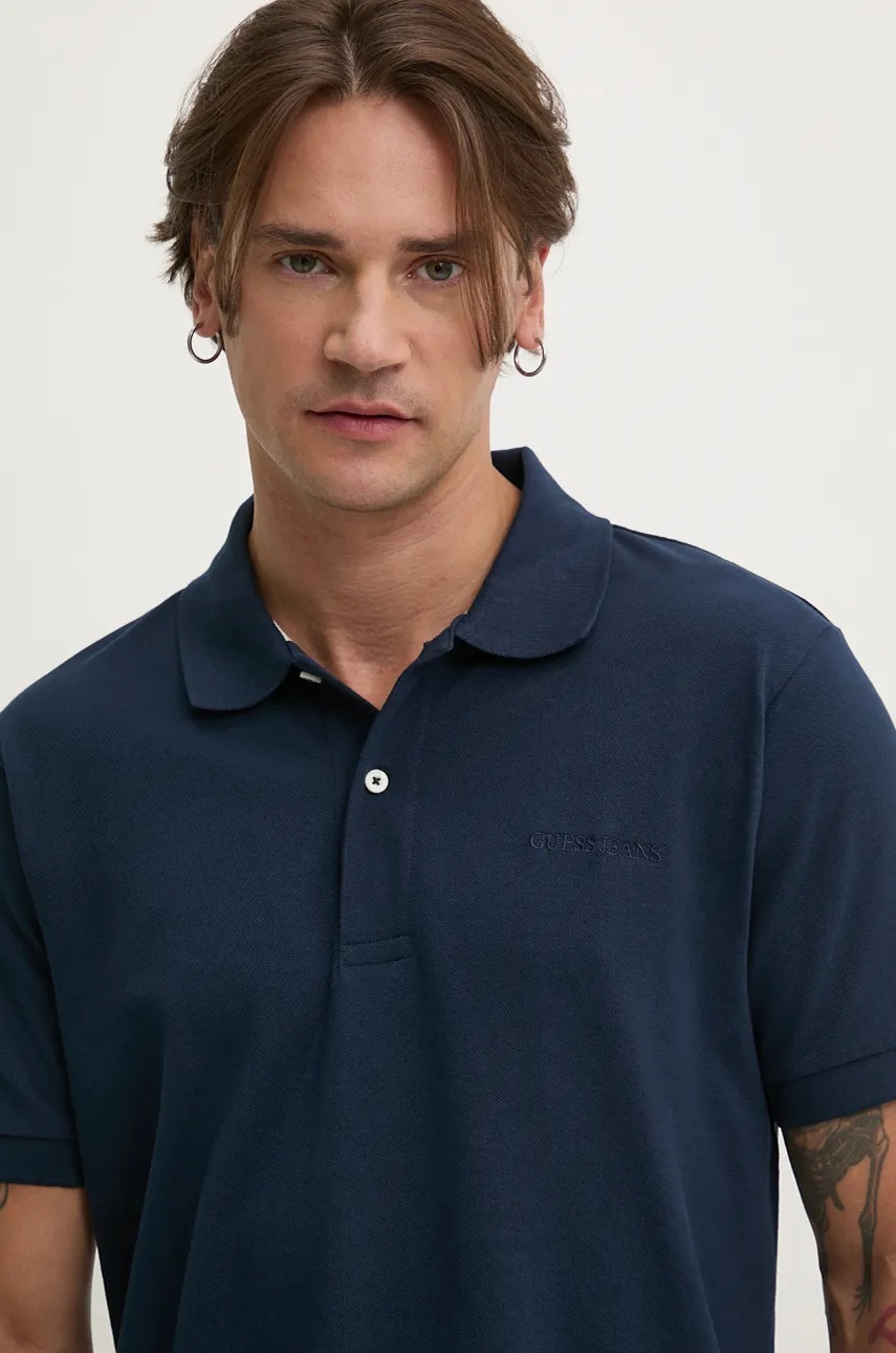 Βαμβακερό μπλουζάκι πόλο Guess Jeans χρώμα: ναυτικό μπλε, M4BP29 KCJV1 φωτογραφία