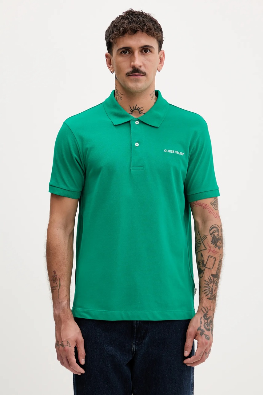 Levně Bavlněné polo tričko Guess Jeans růžová barva, M4BP29 KCJV1