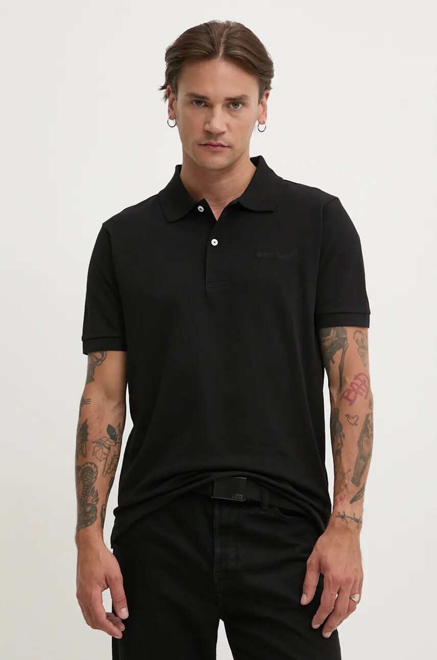 Levně Bavlněné polo tričko Guess Jeans černá barva, M4BP29 KCJV1