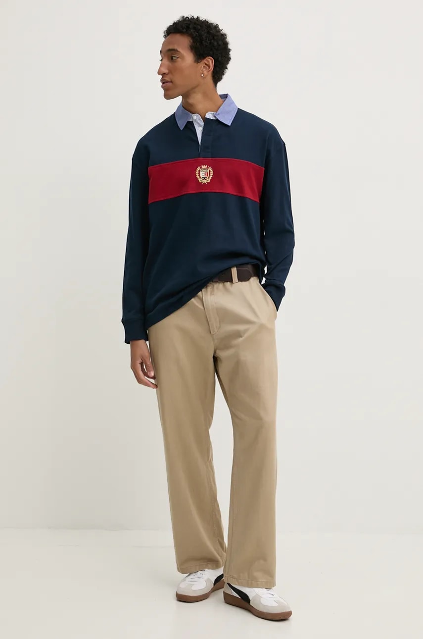 Хлопковый лонгслив Tommy Jeans цвет синий узорный DM0DM19620 Хлопковый лонгслив Tommy Jeans цвет синий узорный DM0DM19620