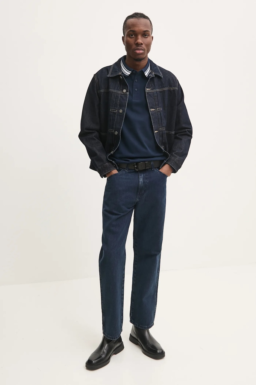Хлопковый лонгслив Tommy Jeans цвет синий однотонный DM0DM20100 Хлопковый лонгслив Tommy Jeans цвет синий однотонный DM0DM20100