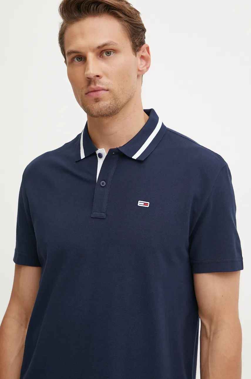 Tommy Jeans polo de bumbac culoarea albastru marin, neted, DM0DM20443