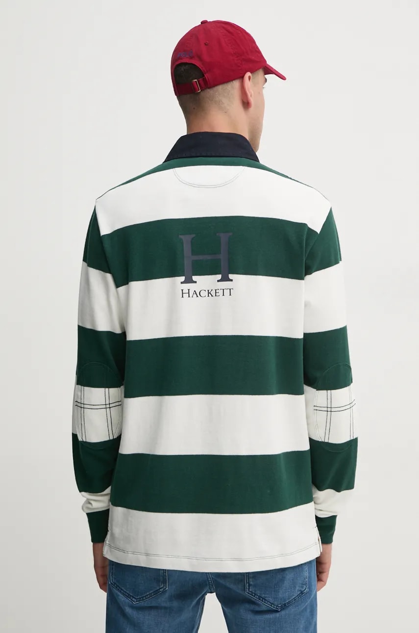 Hackett London longsleeve din bumbac culoarea verde, modelator, HM570830 Hackett London longsleeve din bumbac culoarea verde, modelator, HM570830