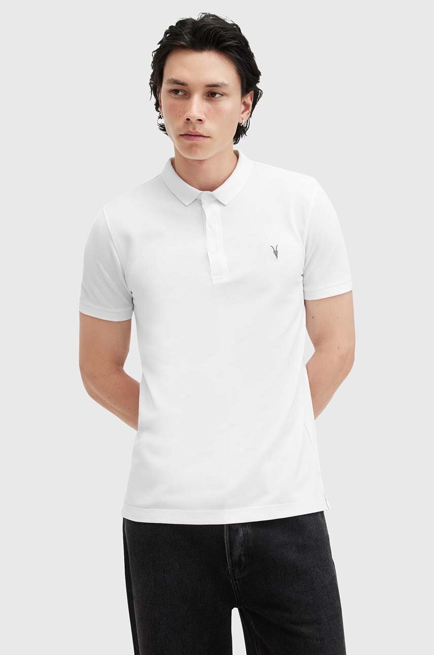 AllSaints polo de bumbac REFORM culoarea alb, neted, M075PB