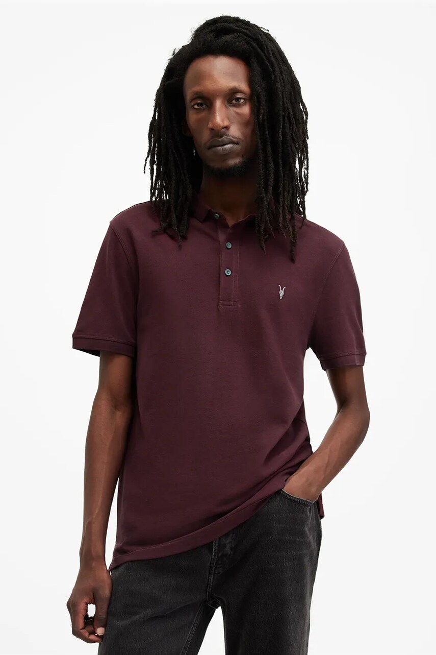 AllSaints polo de bumbac REFORM culoarea rosu, neted, M075PB AllSaints polo de bumbac REFORM culoarea rosu, neted, M075PB