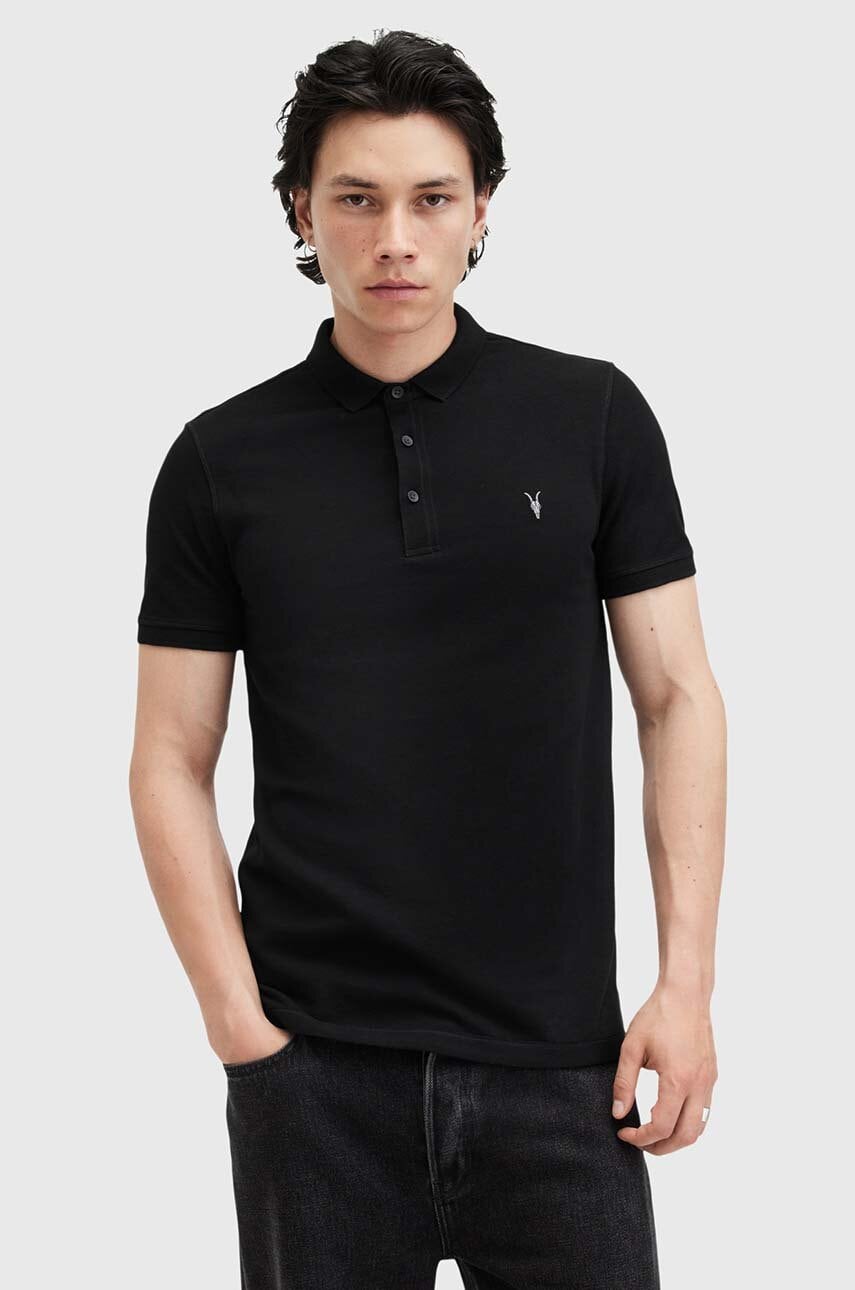 AllSaints polo de bumbac REFORM culoarea negru, neted, M075PB