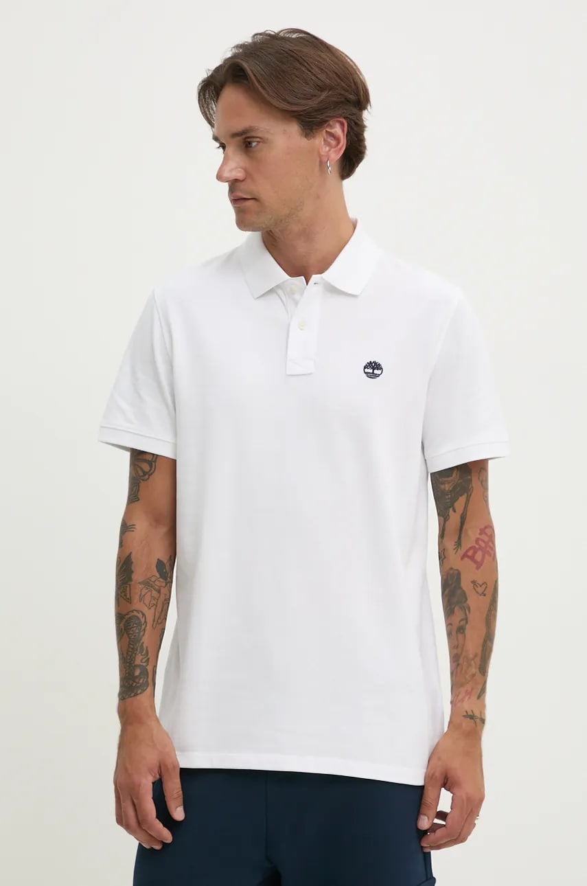 Timberland polo de bumbac culoarea alb, neted, TB0A6VDP1001