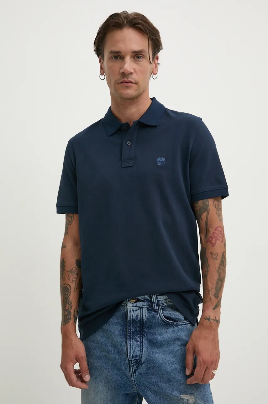 Timberland polo de bumbac culoarea albastru marin, neted, TB0A6VDP4331