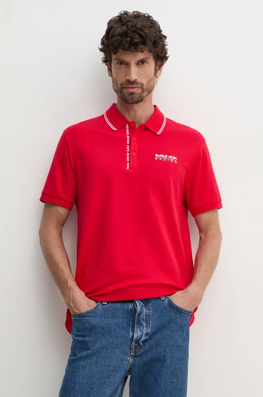 Pepe Jeans tricou polo Red Bull Racing x Pepe Jeans bărbați, culoarea roșu, cu imprimeu, RM540001 Pepe Jeans tricou polo Red Bull Racing x Pepe Jeans bărbați, culoarea roșu, cu imprimeu, RM540001