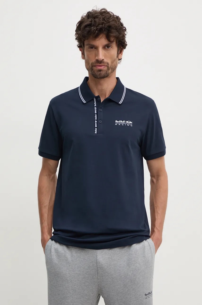 Pepe Jeans tricou polo Red Bull Racing x Pepe Jeans bărbați, culoarea bleumarin, cu imprimeu, RM540001 Pepe Jeans tricou polo Red Bull Racing x Pepe Jeans bărbați, culoarea bleumarin, cu imprimeu, RM540001