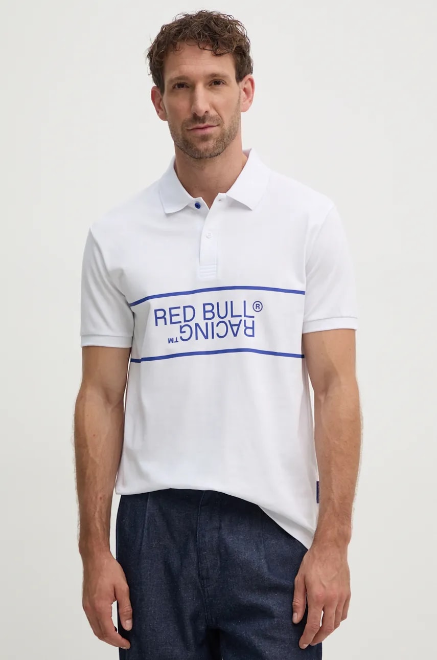 Pepe Jeans tricou polo Red Bull Racing x Pepe Jeans bărbați, culoarea alb, cu imprimeu, RM540004 Pepe Jeans tricou polo Red Bull Racing x Pepe Jeans bărbați, culoarea alb, cu imprimeu, RM540004