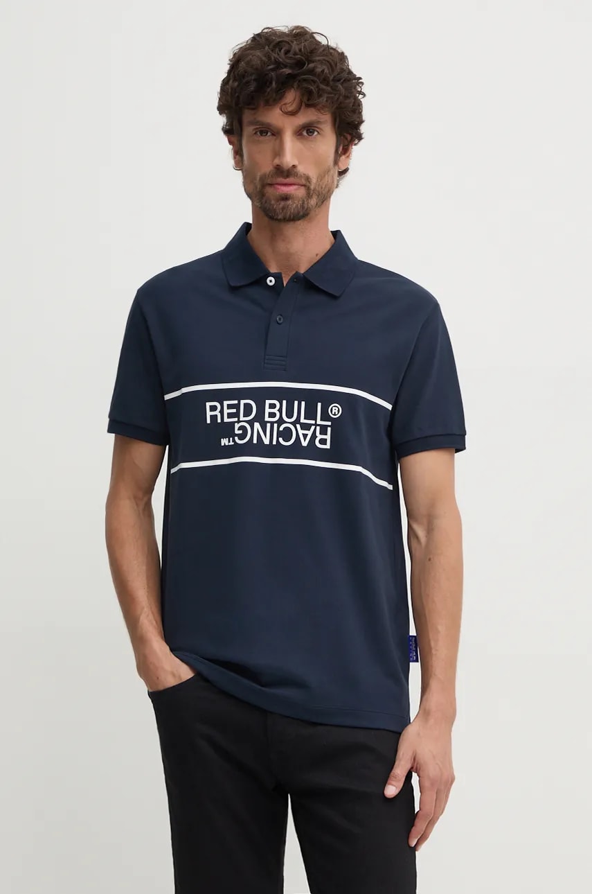 Pepe Jeans tricou polo Red Bull Racing x Pepe Jeans bărbați, culoarea bleumarin, cu imprimeu, RM540004 Pepe Jeans tricou polo Red Bull Racing x Pepe Jeans bărbați, culoarea bleumarin, cu imprimeu, RM540004