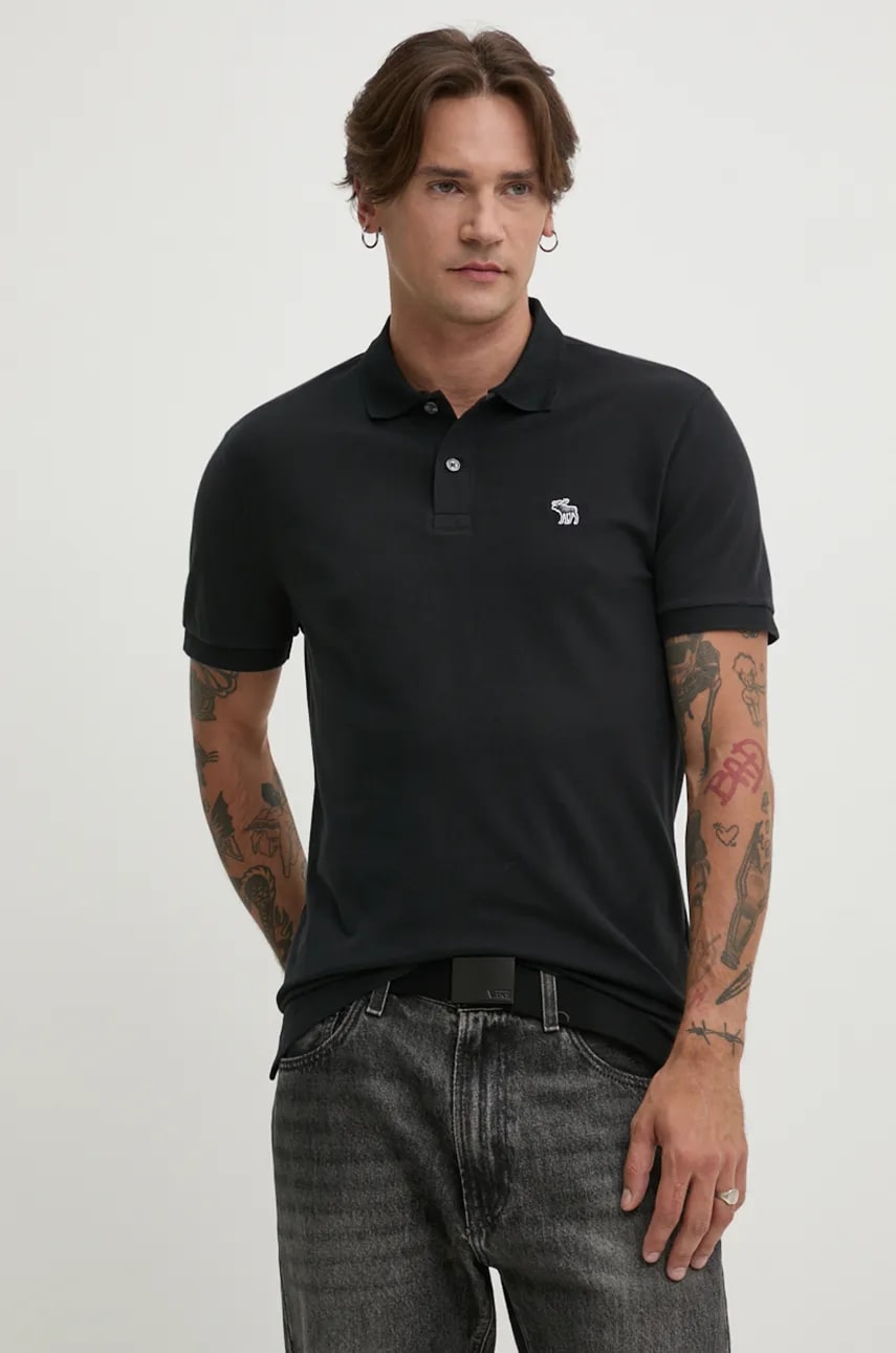 Abercrombie & Fitch polo de bumbac culoarea negru, neted, KI124-4374