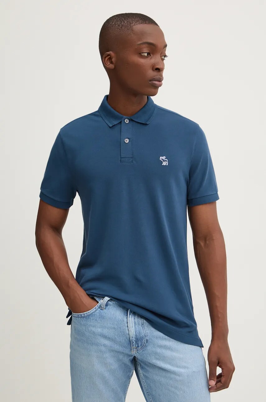 

Тениска с яка Abercrombie & Fitch в синьо с изчистен дизайн KI124-4380, Син