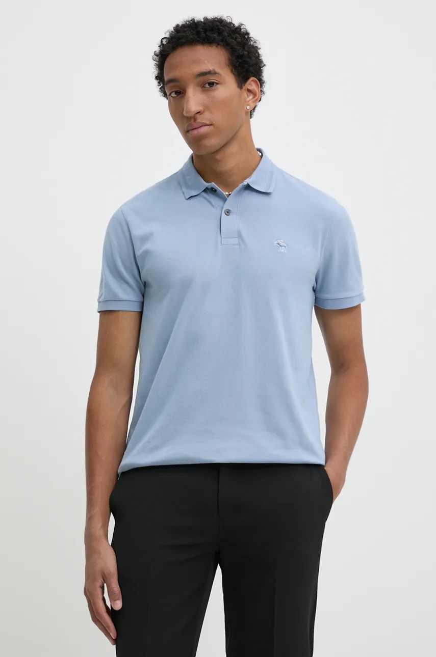 

Тениска с яка Abercrombie & Fitch в синьо с изчистен дизайн KI124-4385, Син