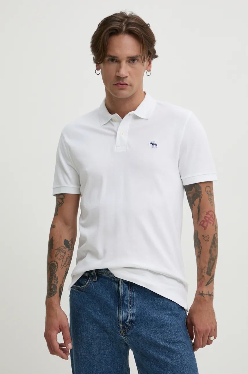 Abercrombie & Fitch polo de bumbac culoarea alb, neted, KI124-4386