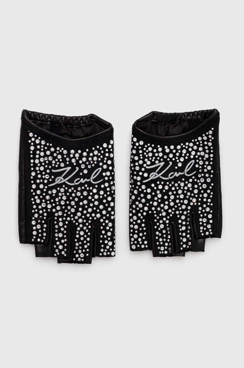 Karl Lagerfeld manusi crosetate fara degete femei, culoarea negru, 245W3606 Karl Lagerfeld manusi crosetate fara degete femei, culoarea negru, 245W3606