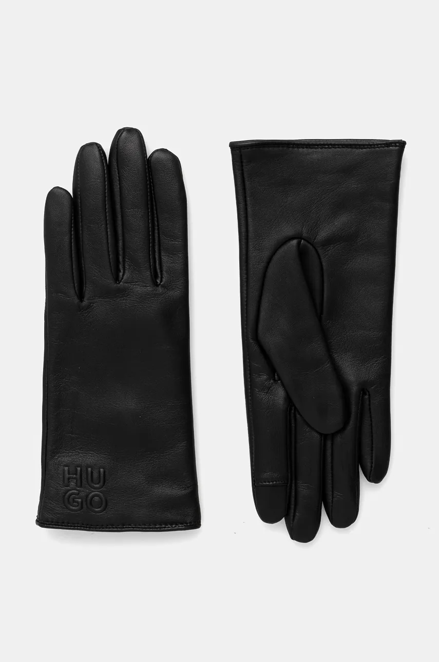 HUGO rękawiczki skórzane damskie kolor czarny 50526921