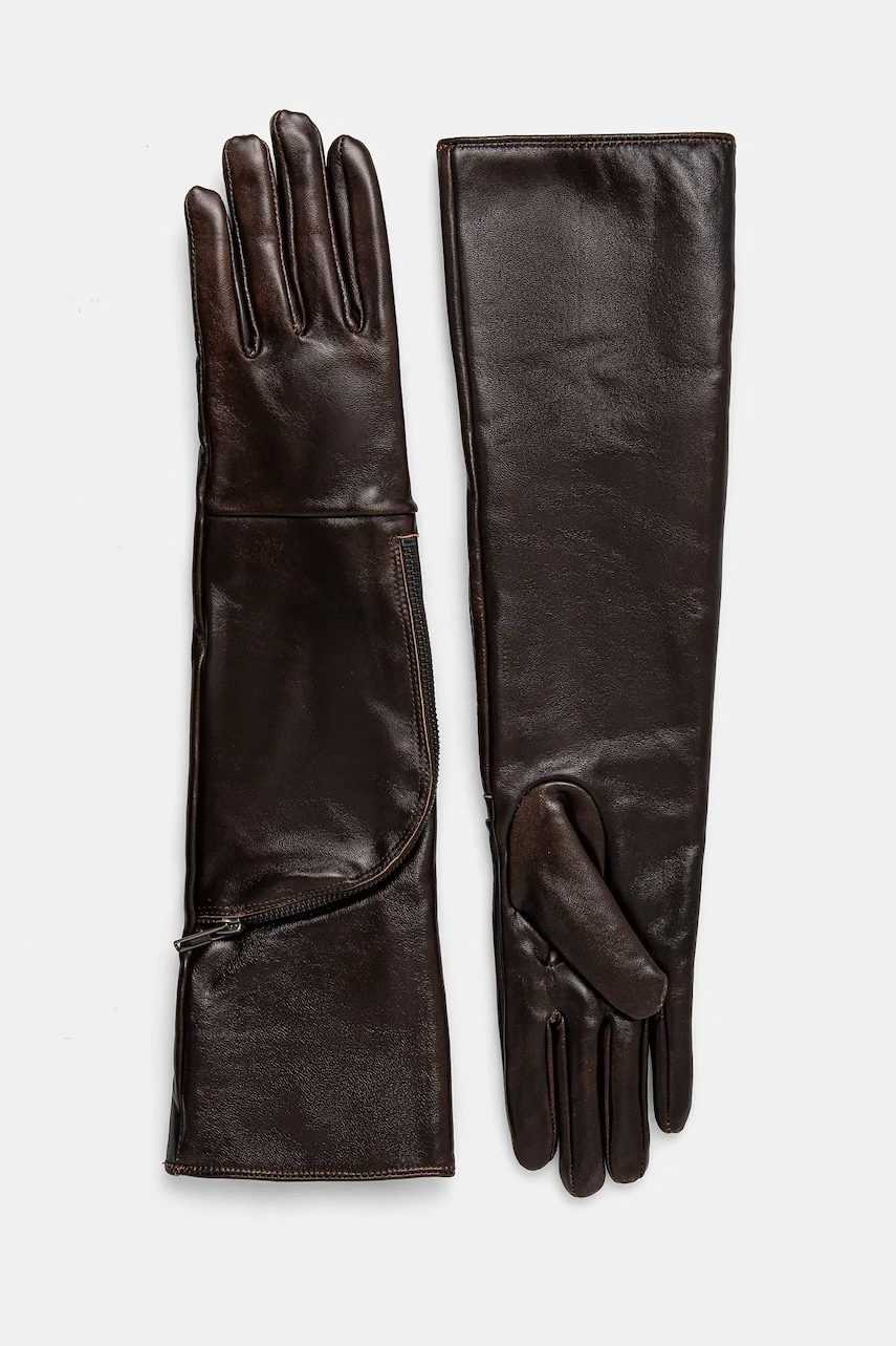 Gestuz rękawiczki skórzane damskie kolor brązowy 10909521
