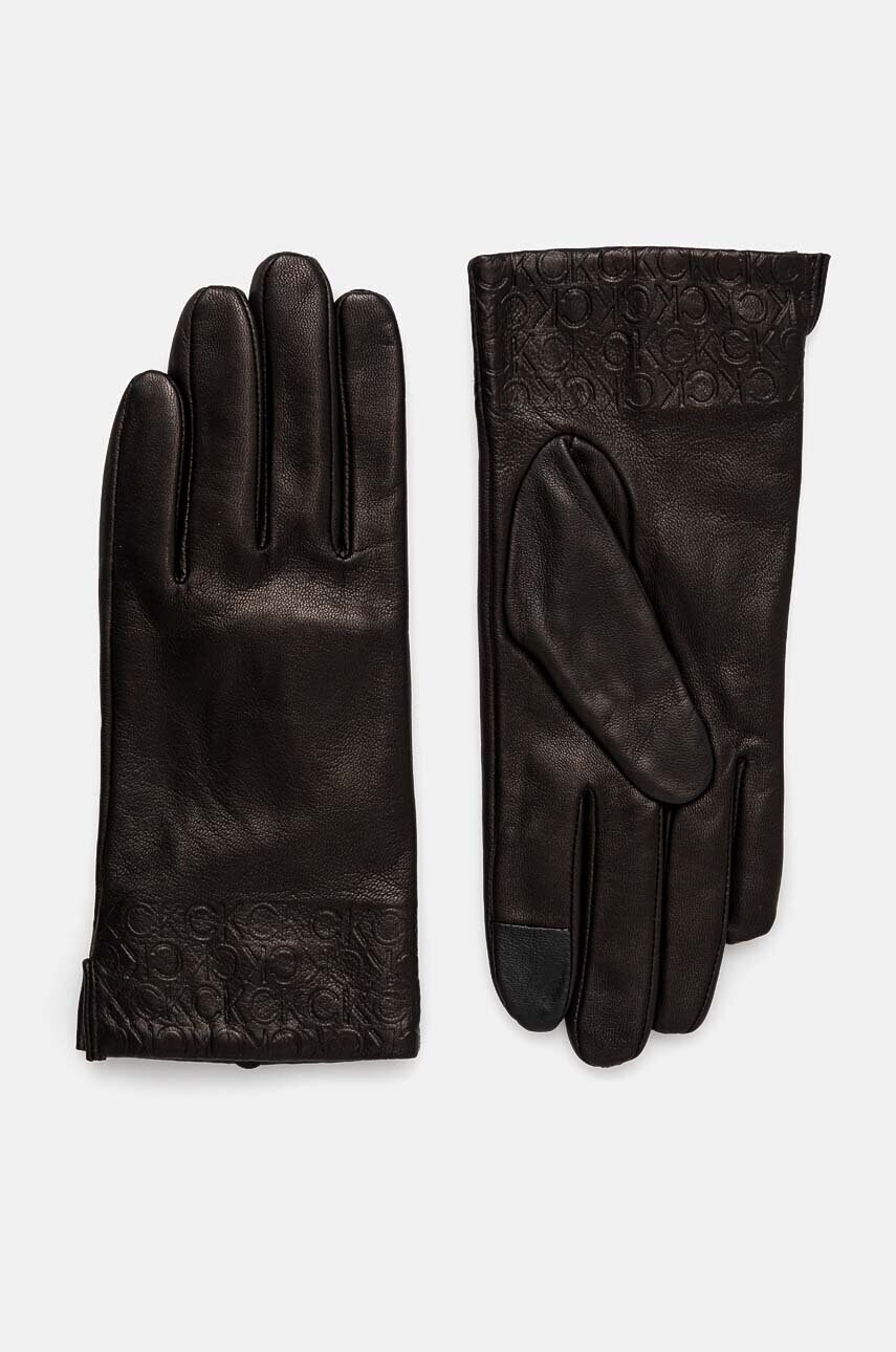 Levně Kožené rukavice Calvin Klein dámské, černá barva, K60K612631