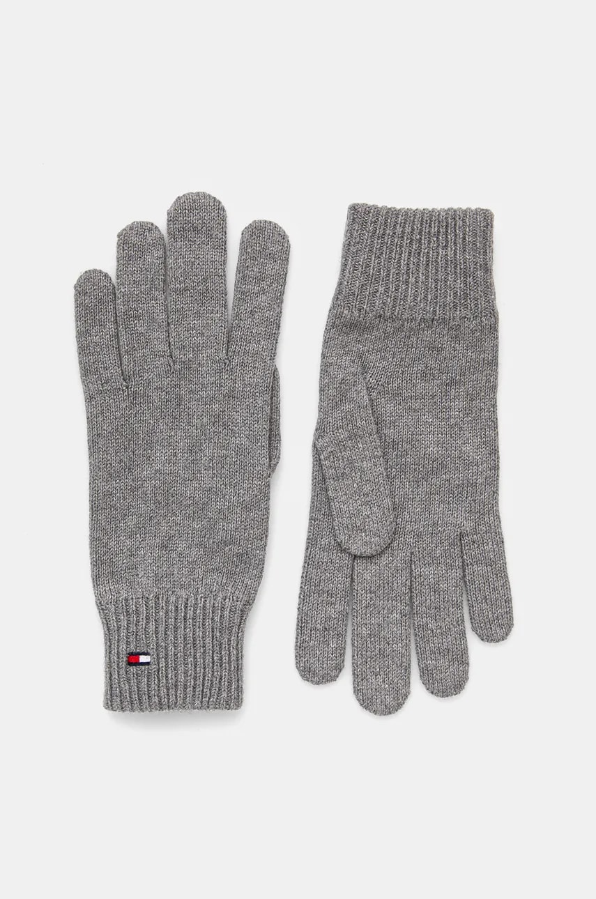 Levně Rukavice s příměsí kašmíru Tommy Hilfiger šedá barva, AW0AW16435