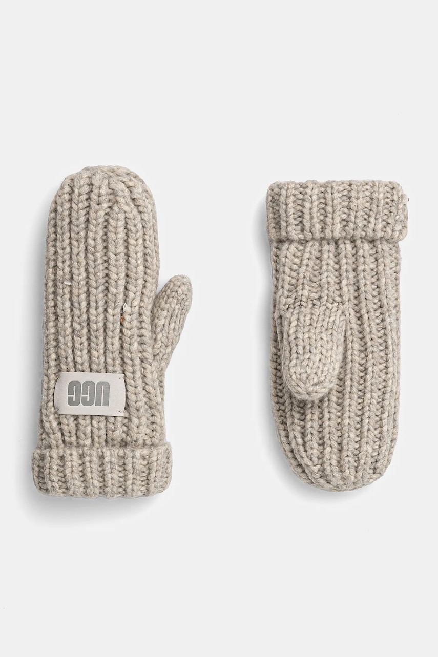 Levně Dětské rukavice s příměsí vlny UGG CHUNKY MITTEN béžová barva, 100030