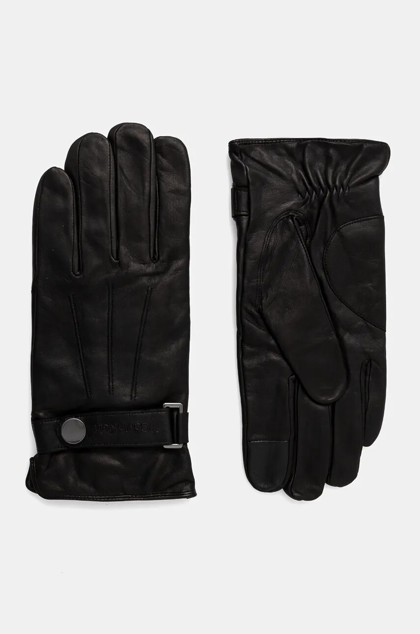 Levně Kožené rukavice Calvin Klein pánské, černá barva, K50K512384