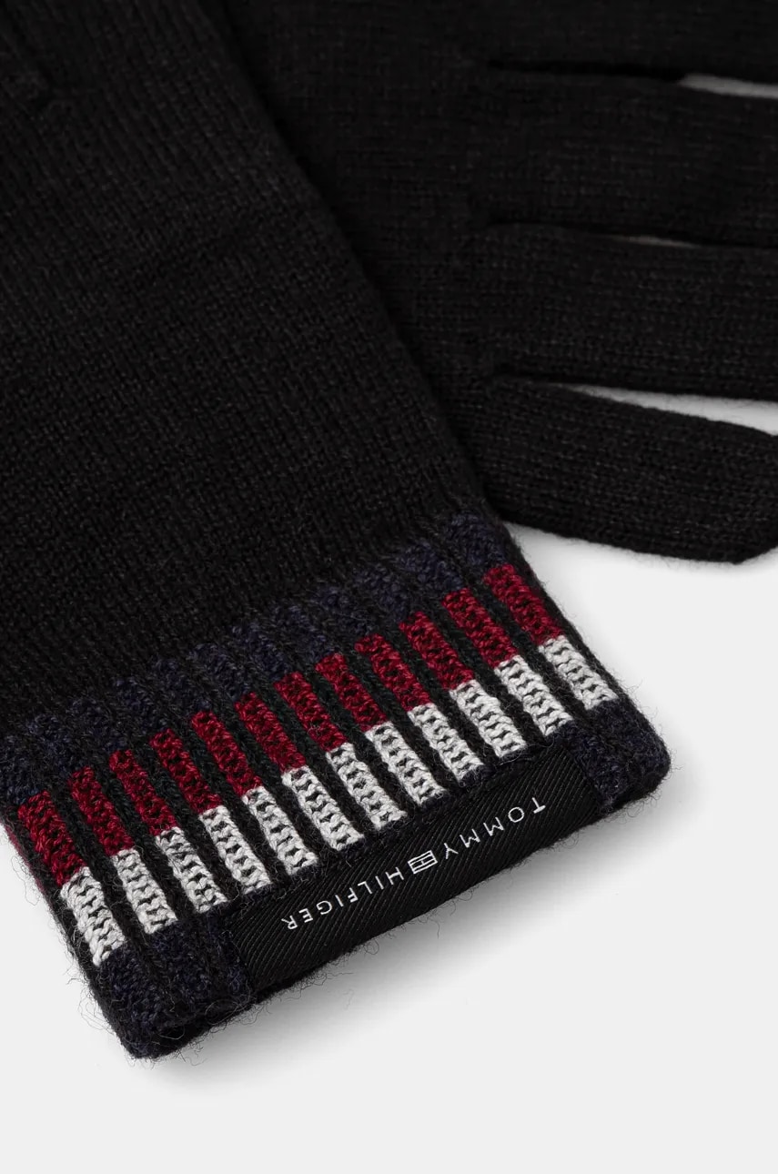 Шерстяные перчатки Tommy Hilfiger цвет чёрный AM0AM12827 Шерстяные перчатки Tommy Hilfiger цвет чёрный AM0AM12827
