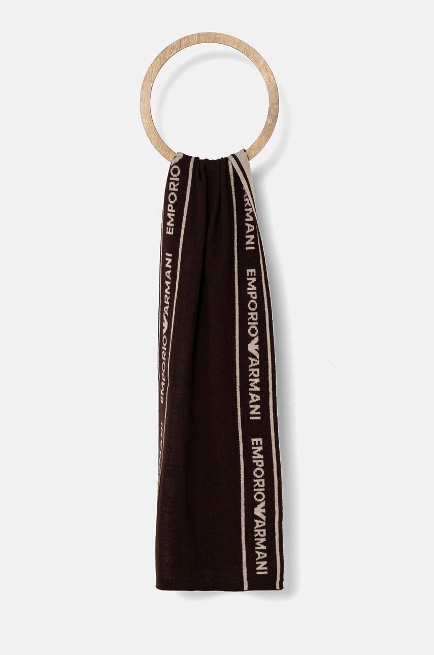 

Детски вълнен шал Emporio Armani в кафяво с десен 404708 4F490, Кафяв