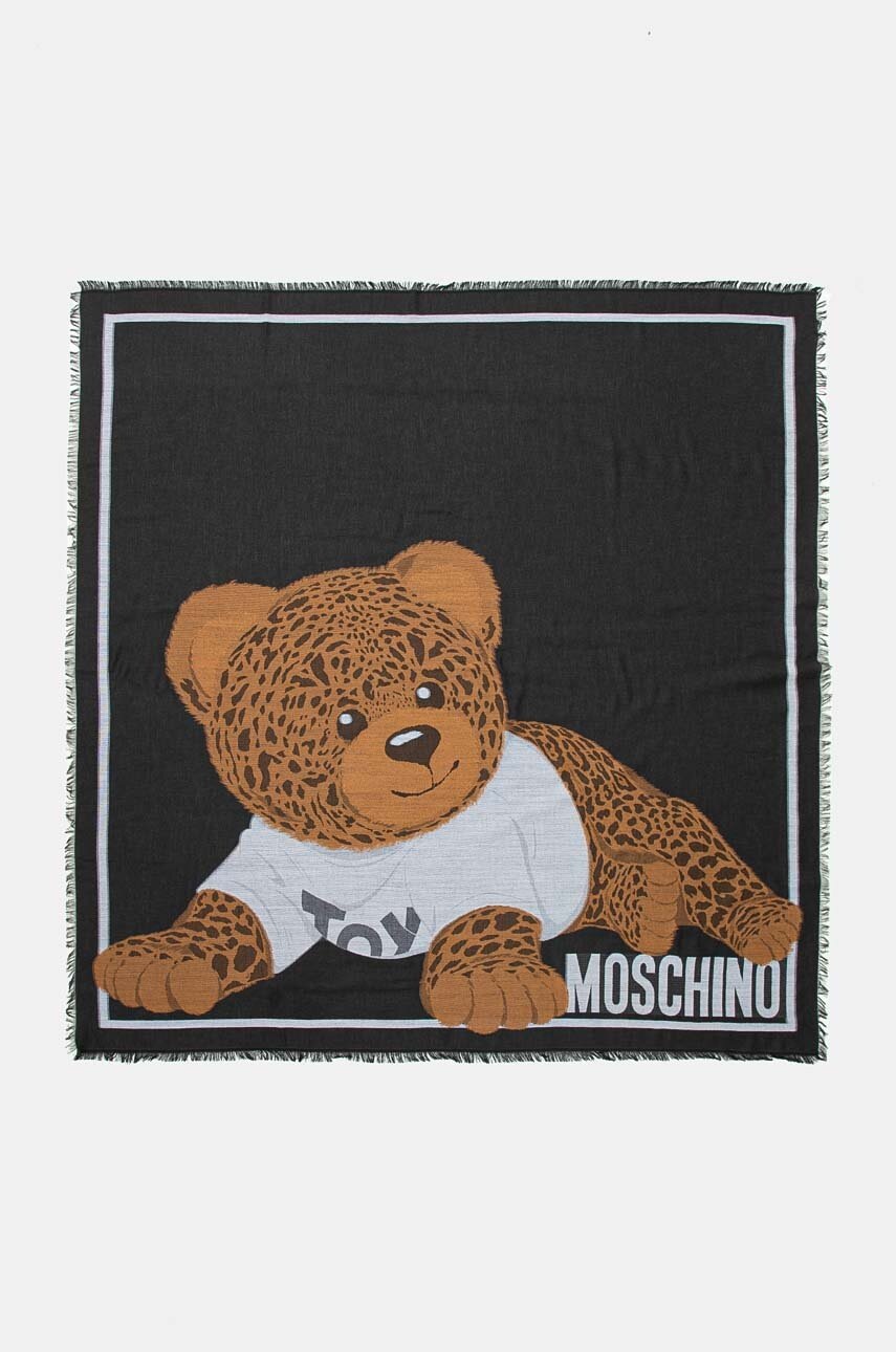

Тънък шал с вълна Moschino в черно с десен M3164 30821, Черен