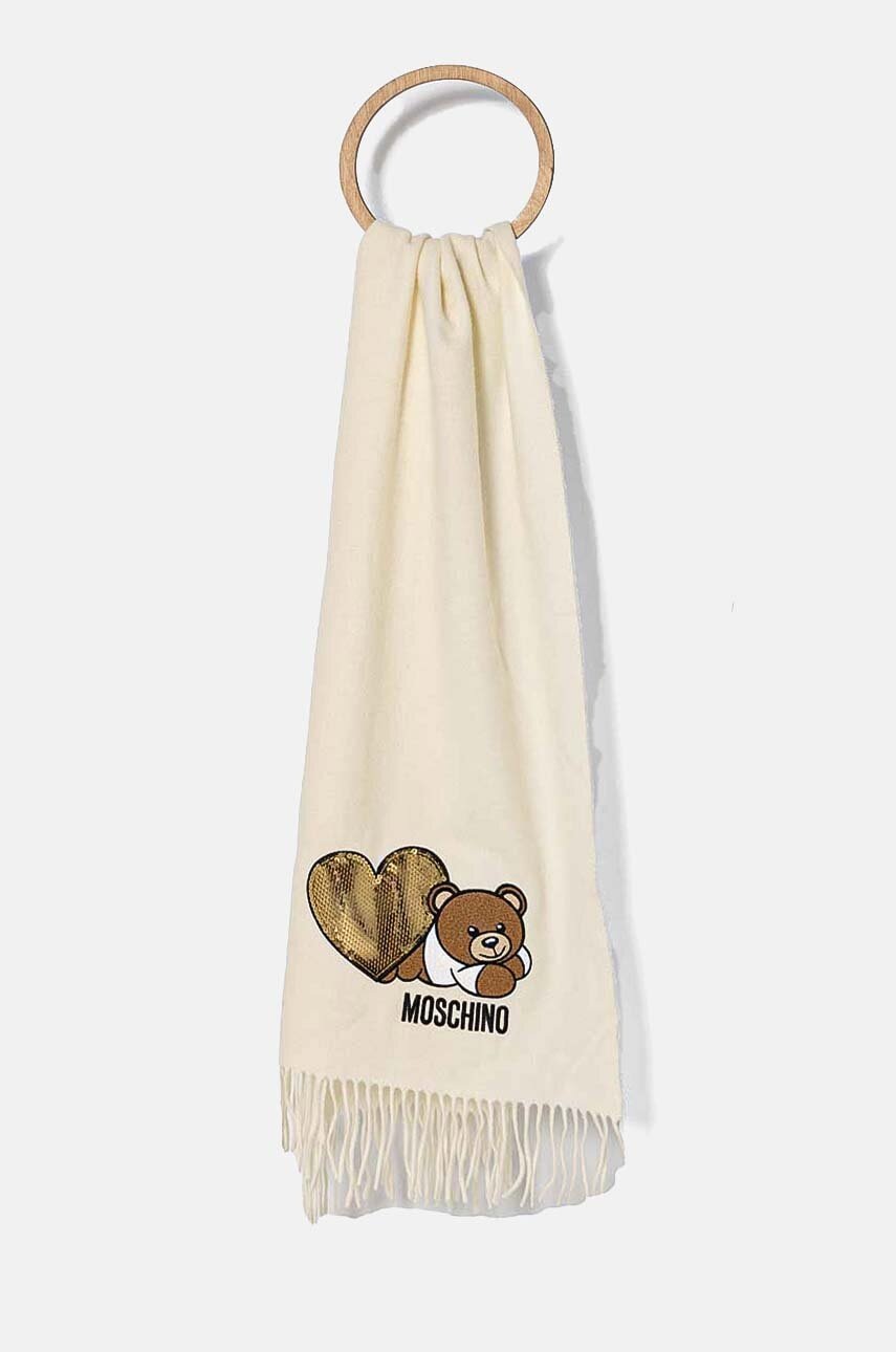 

Вълнен шал Moschino в бежово с апликация M3167 30816, Бежов