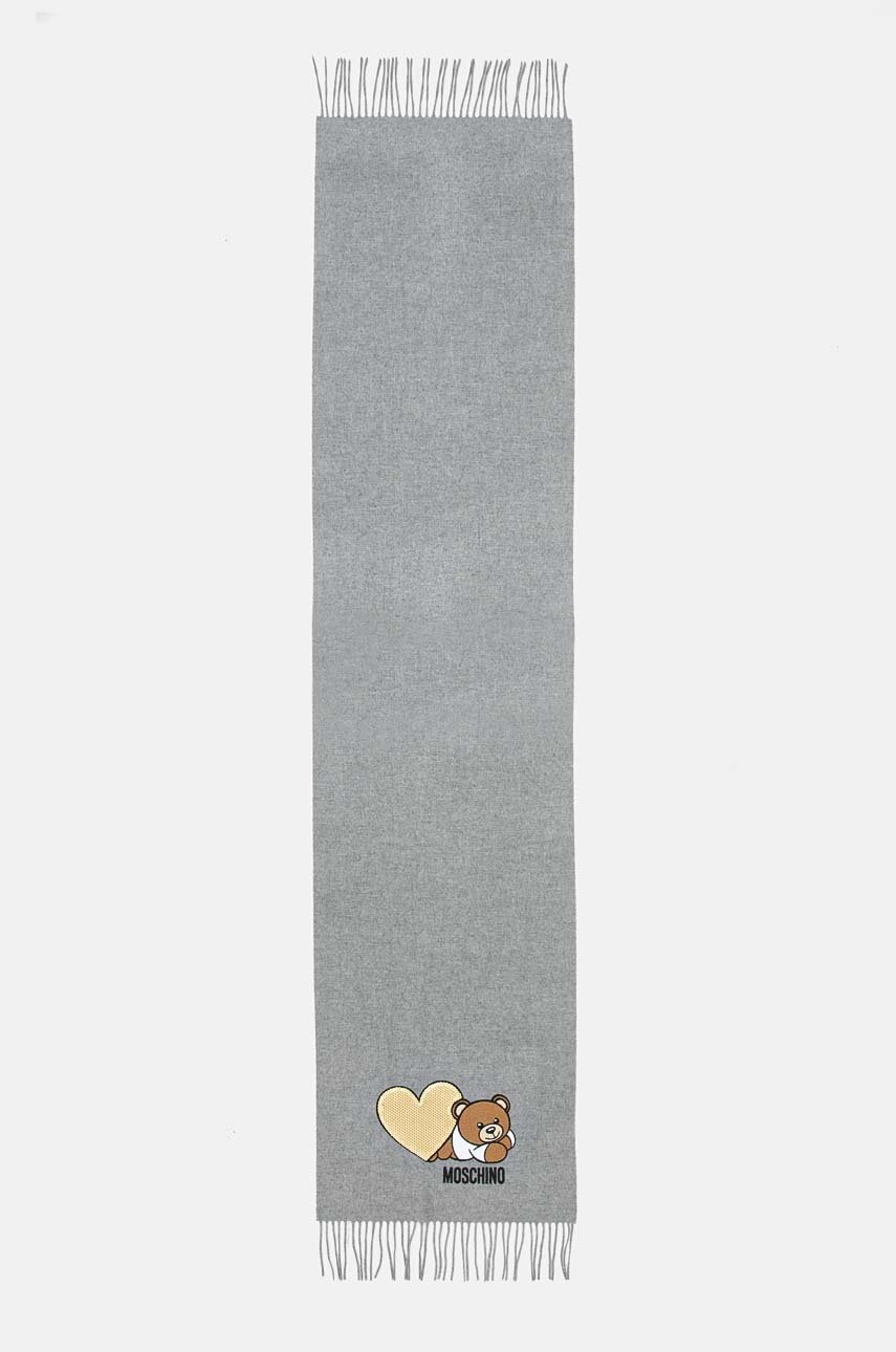 

Вълнен шал Moschino в сиво с апликация M3167 30816, Сив