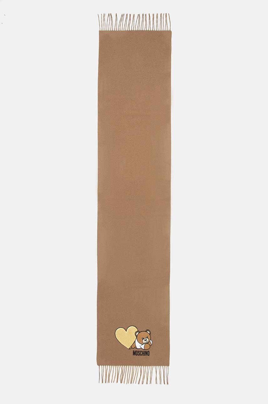 

Вълнен шал Moschino в кафяво с апликация M3167 30816, Кафяв