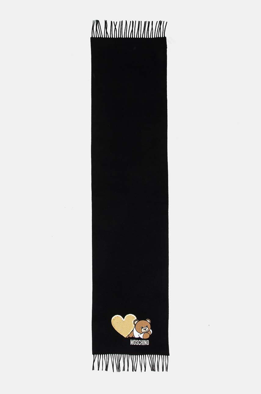 

Вълнен шал Moschino в черно с апликация M3167 30816, Черен