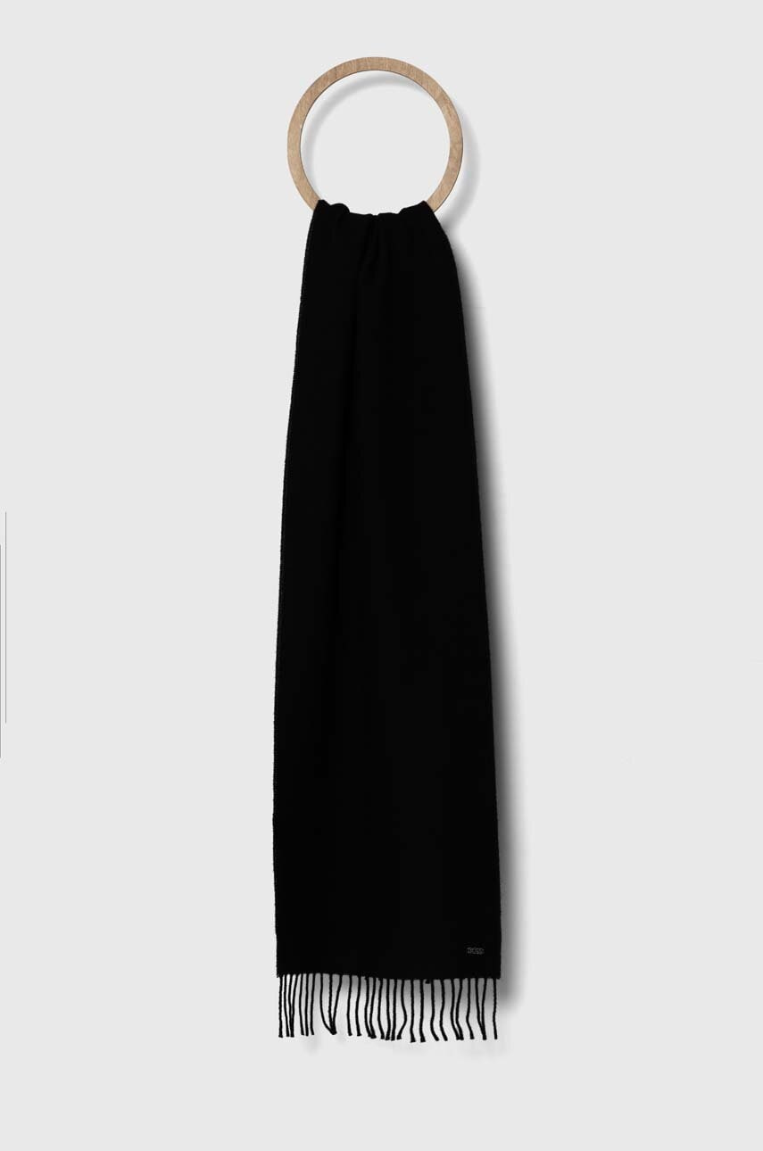 BOSS esarfa de lana culoarea negru, neted, 50517216