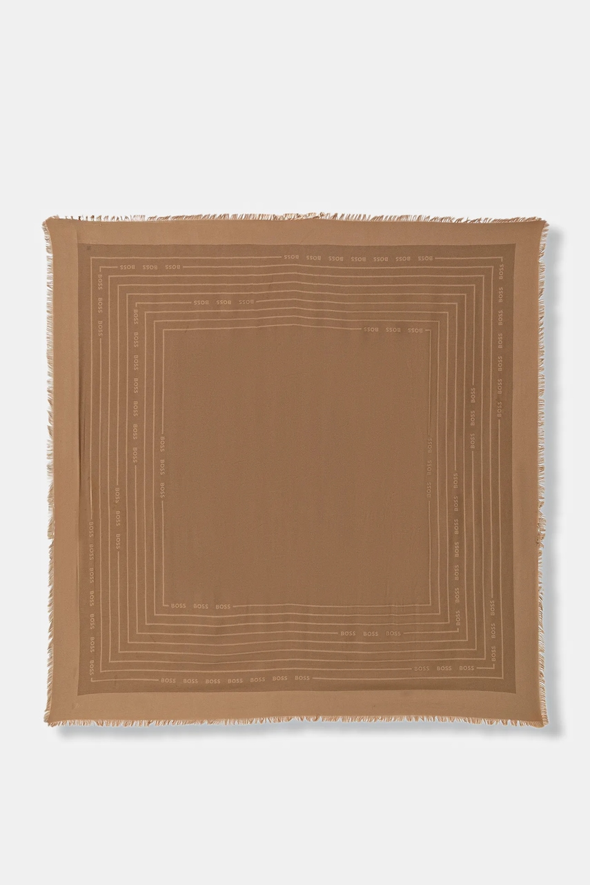 BOSS chusta z domieszką jedwabiu Laik kolor beżowy wzorzysta 50521800