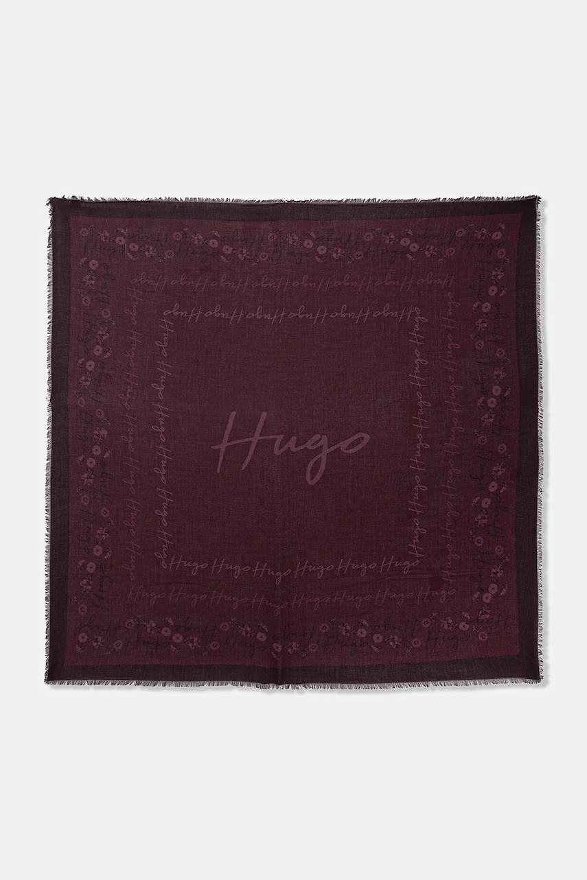 HUGO chusta Alycia damska kolor fioletowy wzorzysta 50517680