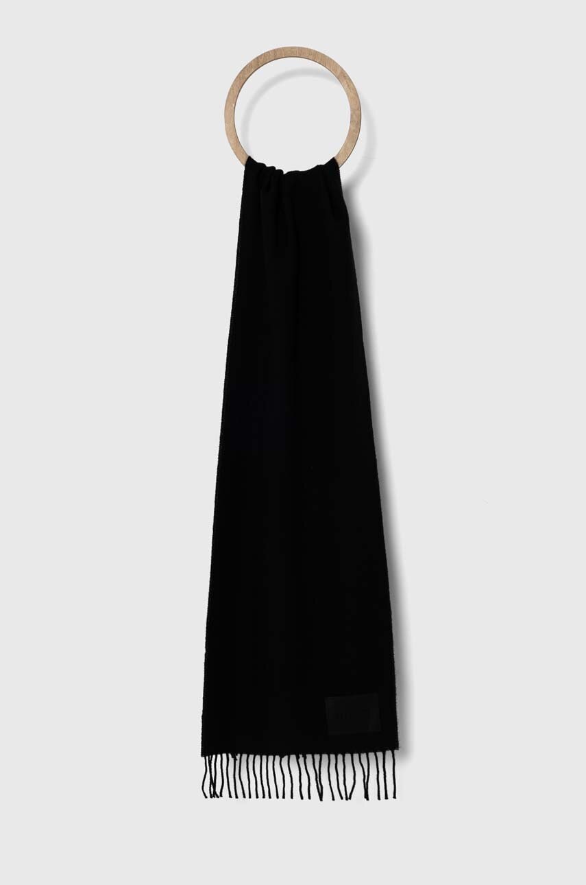 HUGO esarfa de lana culoarea negru, neted, 50517683