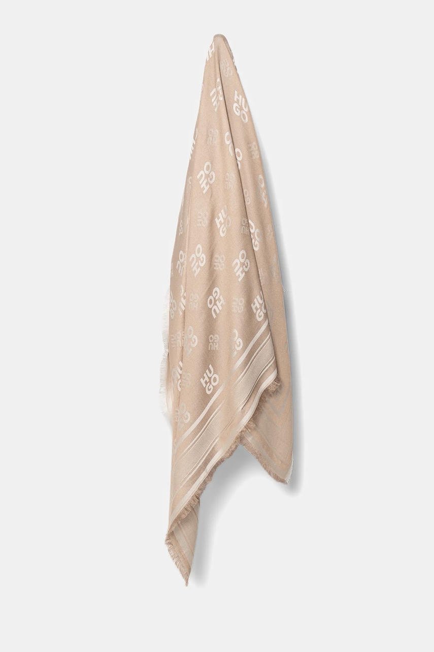 HUGO chusta damska kolor beżowy wzorzysta 50517684