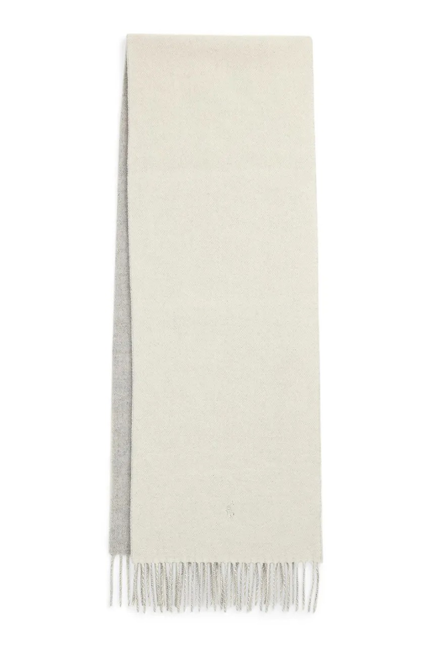 

Вълнен шал Polo Ralph Lauren в сиво с изчистен дизайн 455954371, Бежов