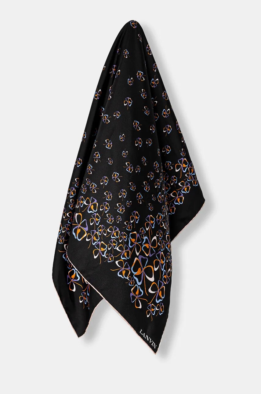 

Копринен шал Lanvin в черно с десен 6L9090.SS671, Черен