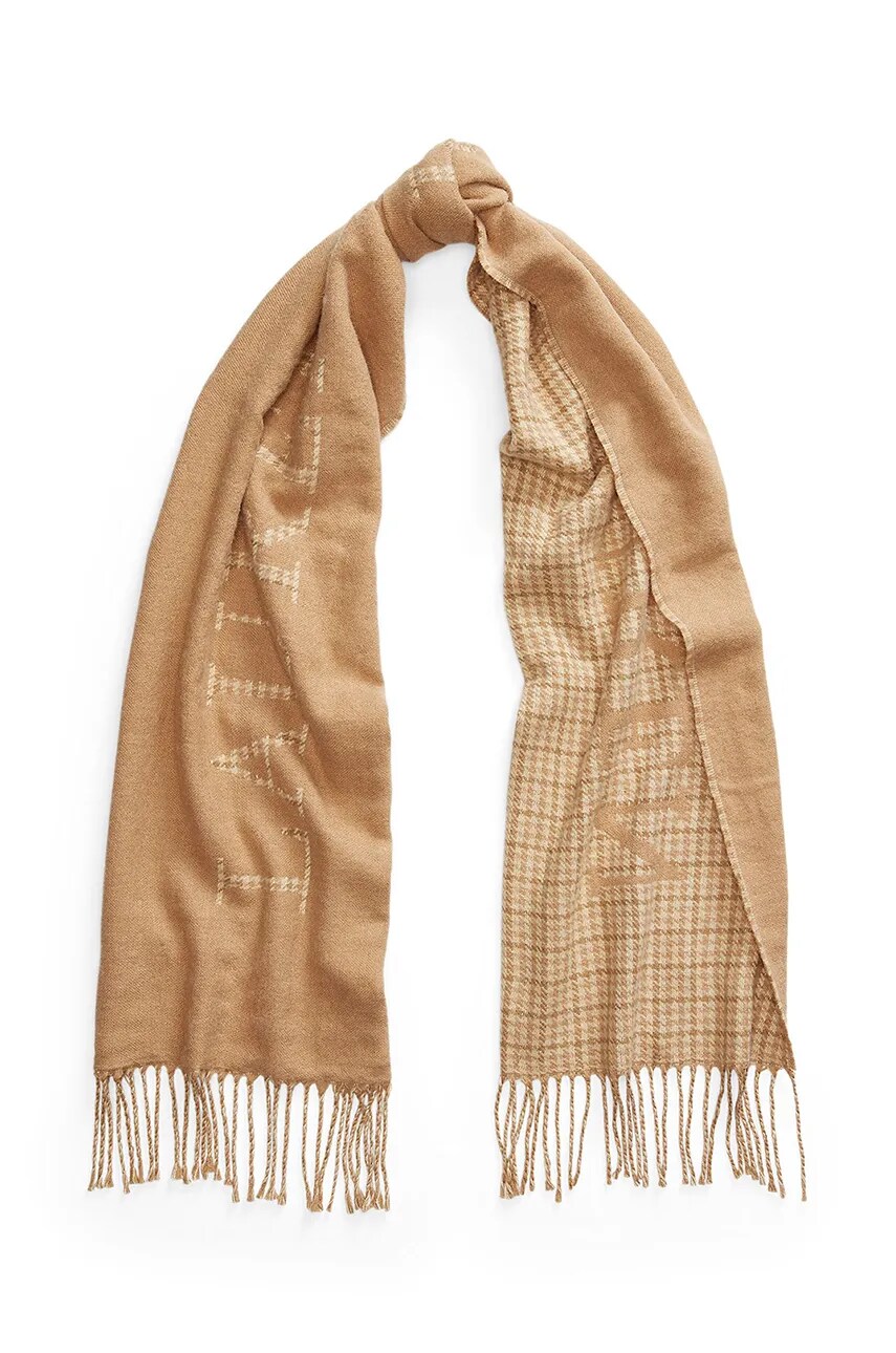 Levně Šátek z vlněné směsi Lauren Ralph Lauren béžová barva, vzorovaný, 454960038