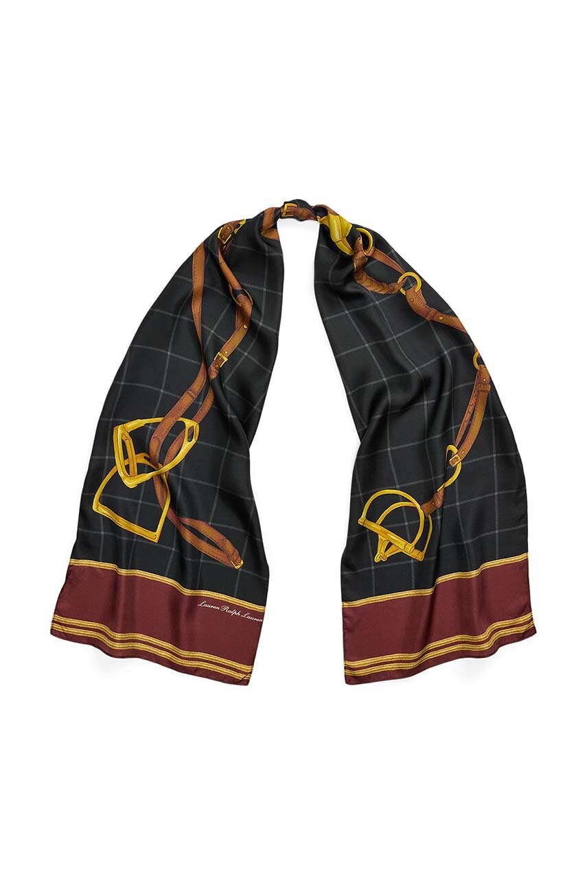 

Копринен шал Lauren Ralph Lauren в черно с десен 454961478, Черен