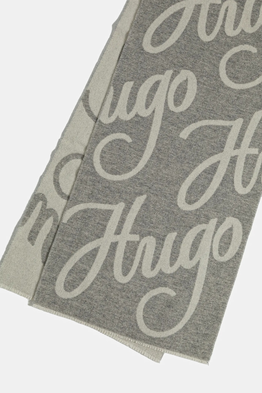 Шерстяной шарф HUGO цвет серый узор 50524789