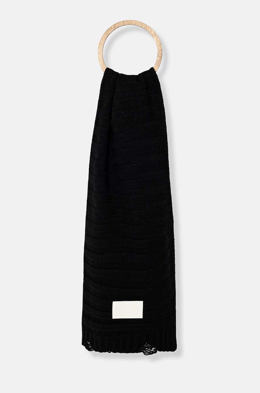 MM6 Maison Margiela esarfa de lana culoarea negru, cu imprimeu, S52TE0054.M13040