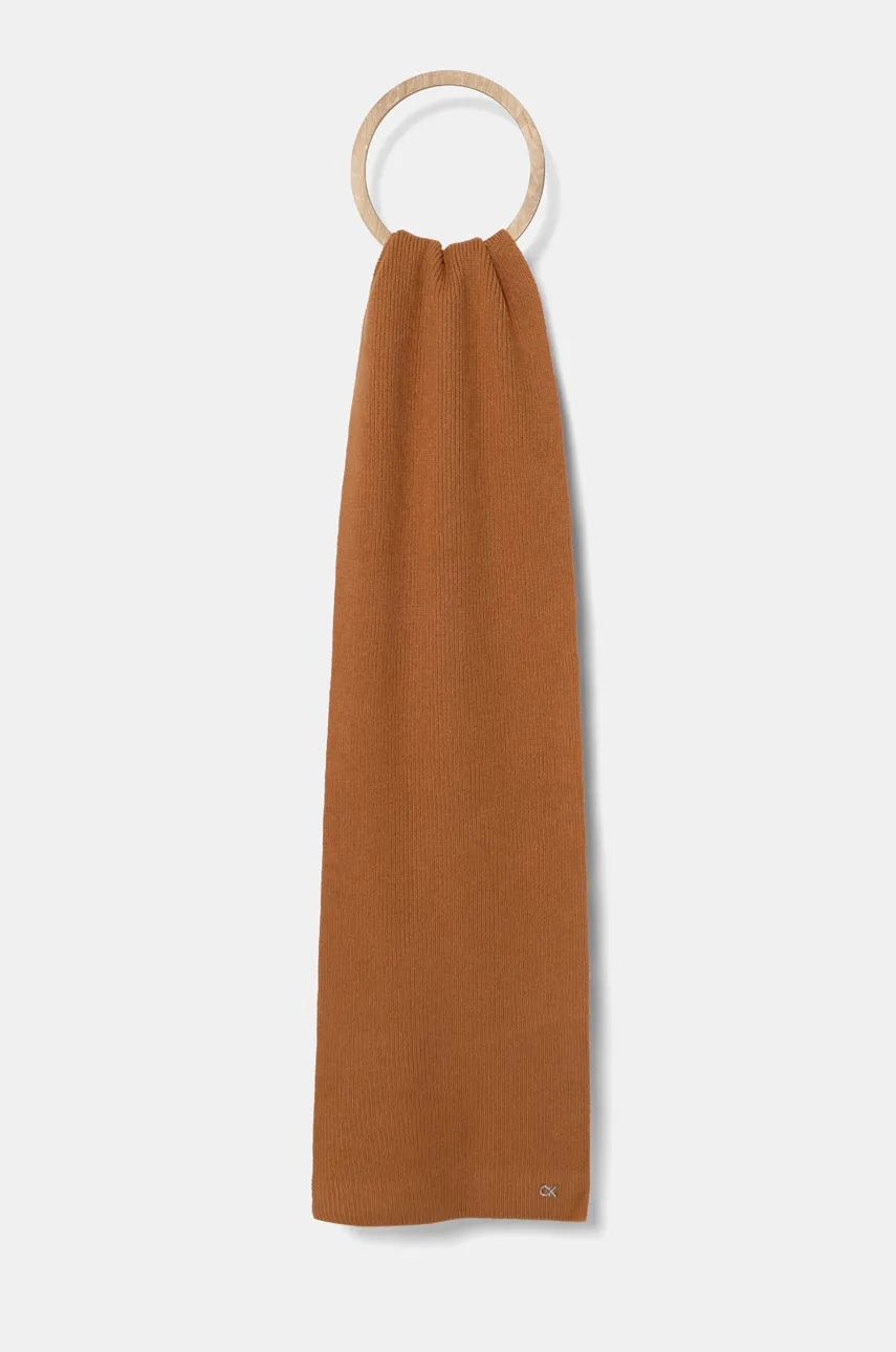 Levně Vlněná šála Calvin Klein hnědá barva, K60K612603