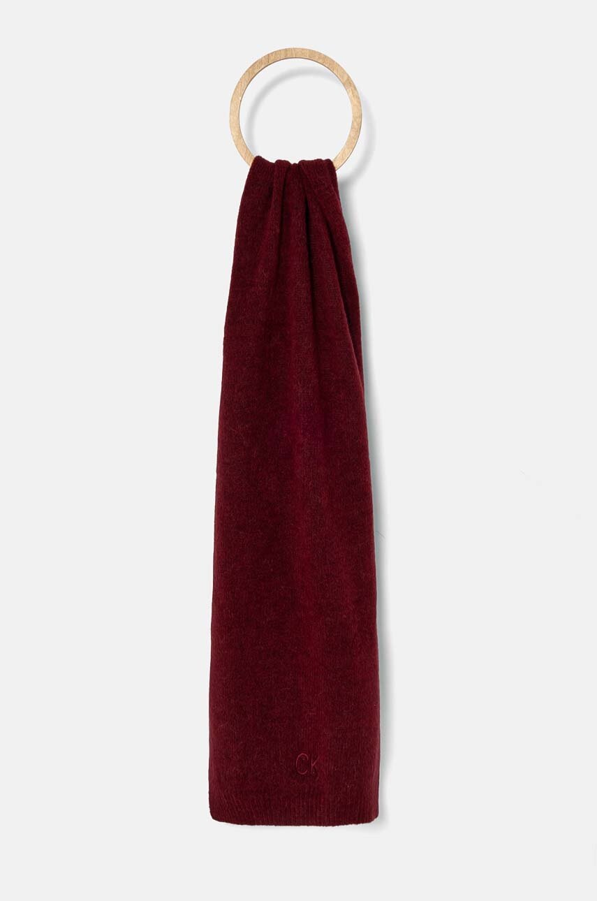 

Вълнен шал Calvin Klein в бордо с изчистен дизайн K60K612610