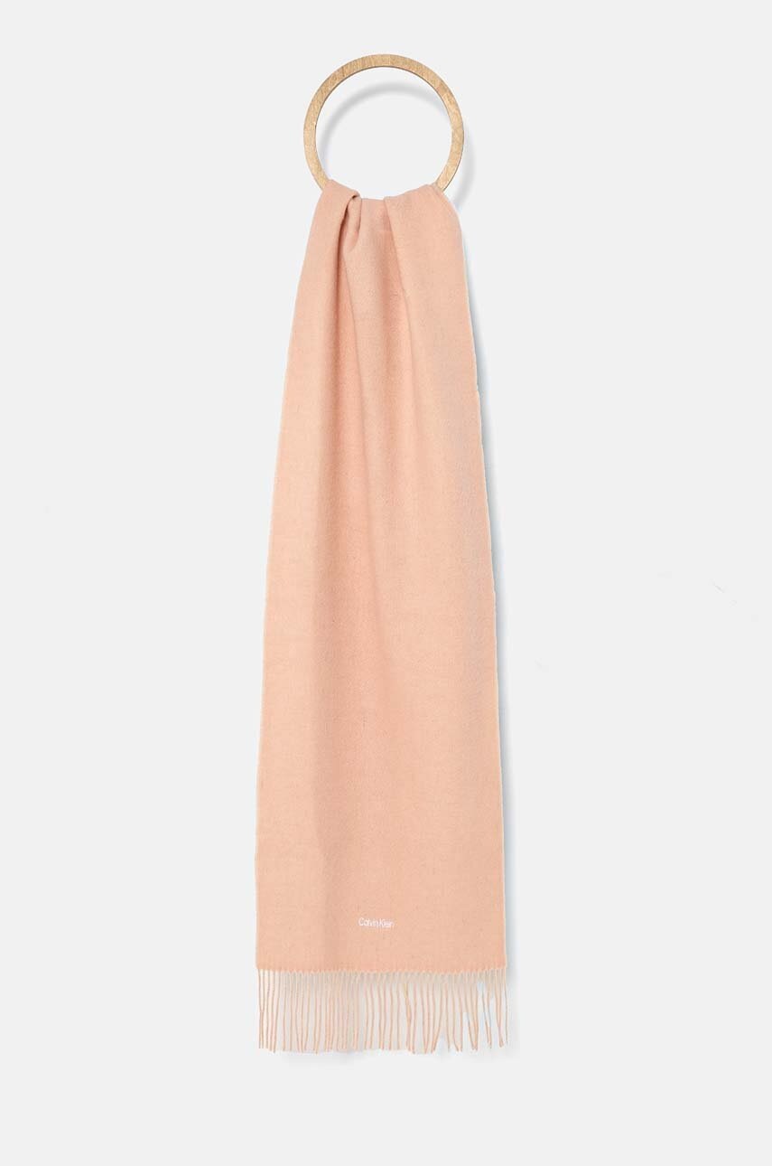

Вълнен шал Calvin Klein в розово с изчистен дизайн K60K612705, Розов