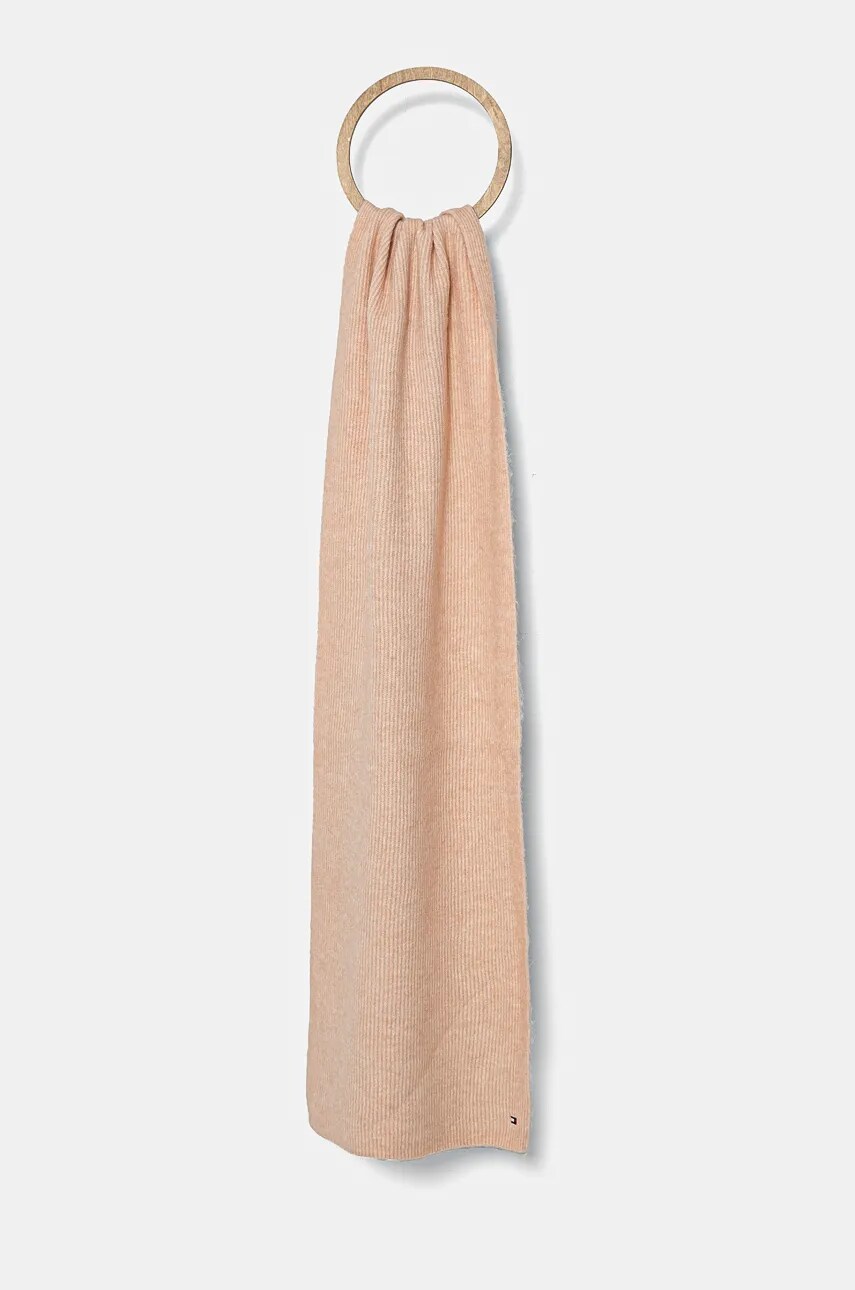 Levně Šátek z vlněné směsi Tommy Hilfiger růžová barva, hladký, AW0AW16641