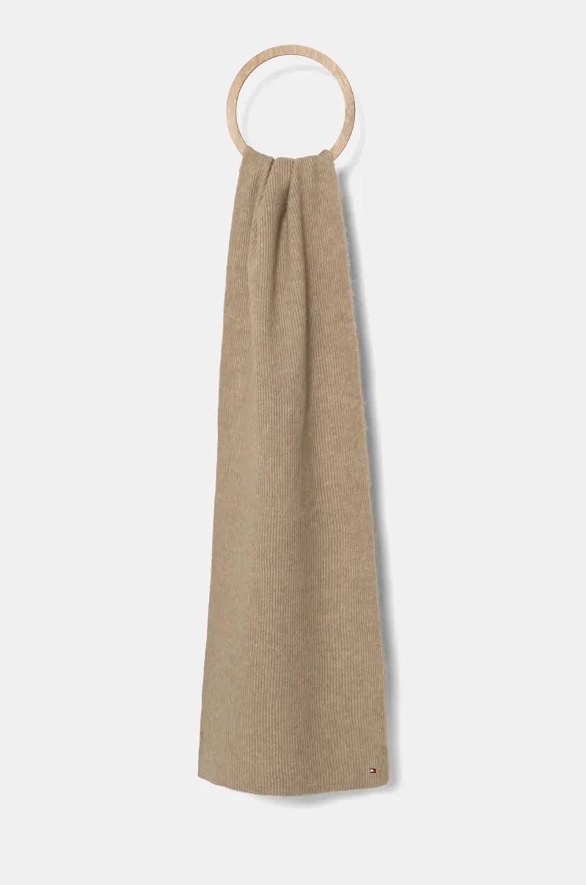 Levně Šátek z vlněné směsi Tommy Hilfiger béžová barva, hladký, AW0AW16641